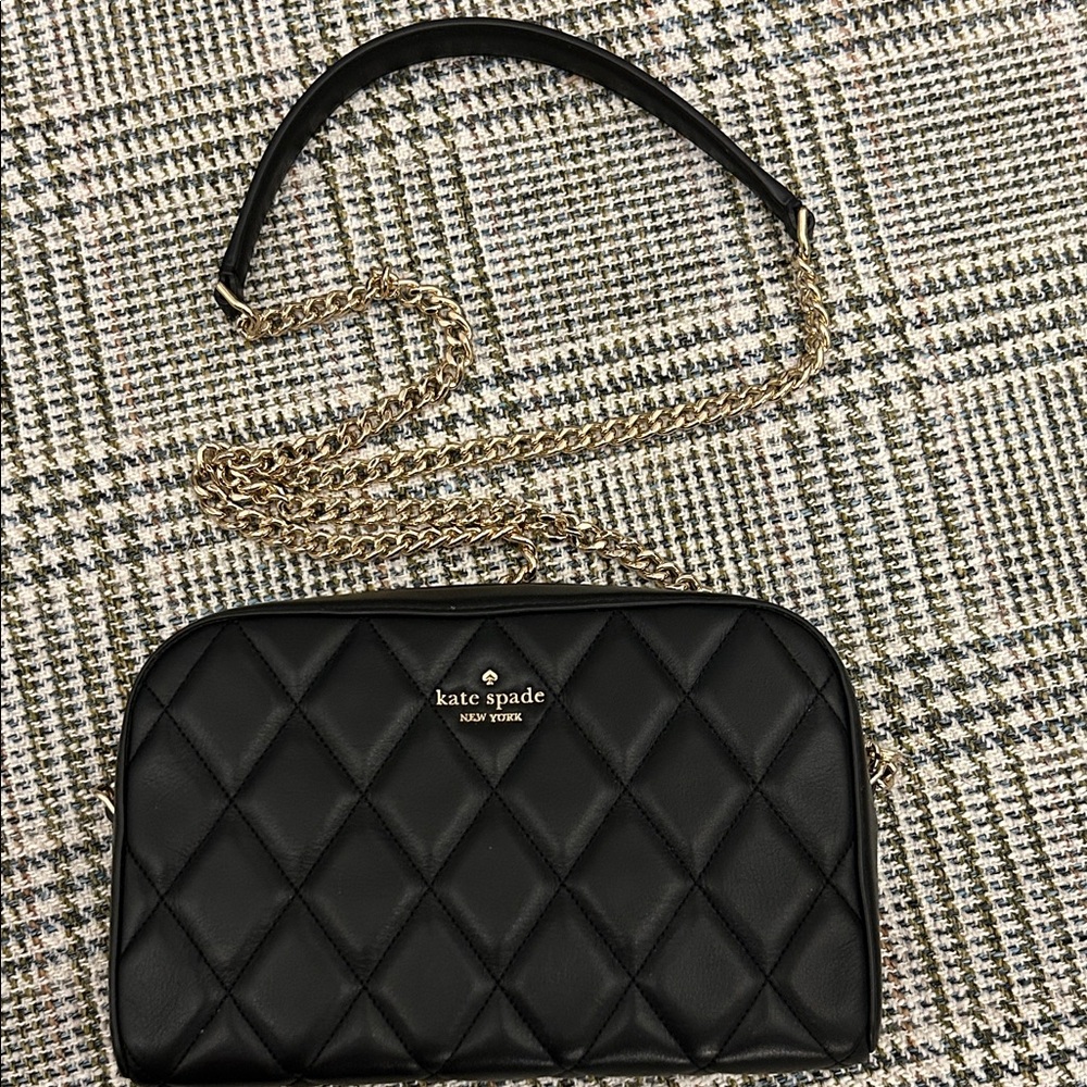 kate spade Black Quilted Crossbody with Gold Chain Strap
